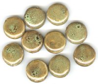 10 19x9mm Green Brown Ceramic Coin Beads